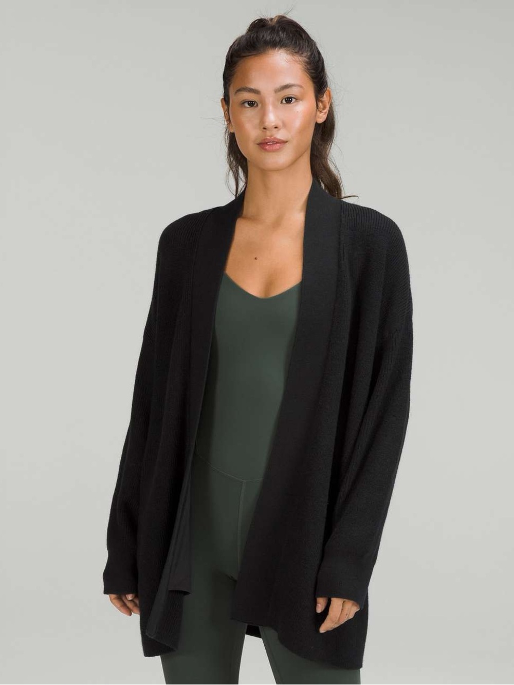 Lululemon Merino Wool-Blend Ribbed Long Wrap Sweater Size 8 Black